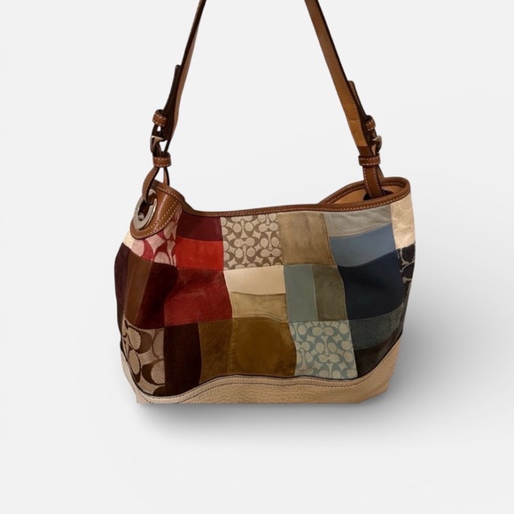 Coach Handbags - Coach patchwork leather and canvas bucket shoulder bag